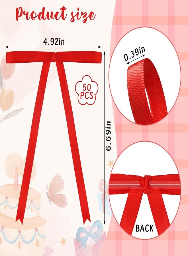 ABTOLS 50pcs Satin Ribbon Bow for Christmas Tree, Satin Ribbon Bows for Gift Wrapping Cake Treat Bags Party Favors Wedding Baby Shower Birthday Decorations(Red) - Image 2